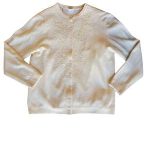 Vtg EVE Women's Button Down Cardigan Beaded Lambs Wool Blend Sz M Grandmacore